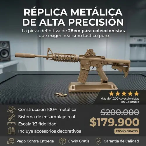 Mini Fusil de Colección Estilo AR-15 a escala 1:3 de 28 cm en Metal -