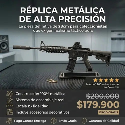 Mini Fusil de Colección Estilo AR-15 a escala 1:3 de 28 cm en Metal -