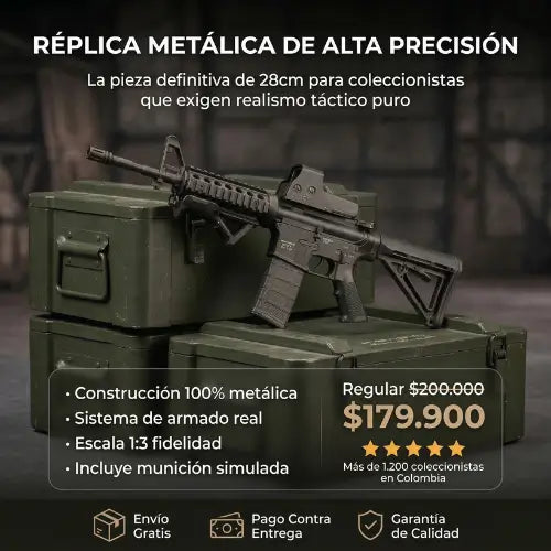Mini Fusil de Colección Estilo AR-15 a escala 1:3 de 28 cm en Metal -