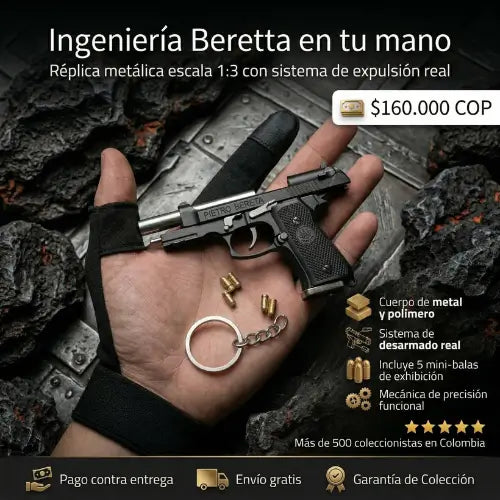 Mini llavero Beretta M92 (EXP. MUNICION) - Realismo Híbrido Escala 1:3